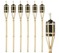 Harbour Housewares Bamboo Fire Torches - 60Cm - Natural - 12X Garden Lighting Traditional Tiki Torches With Removable Screw Top