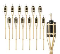 Harbour Housewares Bamboo Fire Torches - 60Cm - Natural - 6X Garden Lighting Traditional Tiki Torches With Removable Screw Top