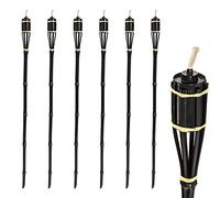 Harbour Housewares Bamboo Garden Fire Torches - 113cm - Black - 6 Pack | Outdoor Tiki Torch Lights with Paraffin Lamp Oil Burners, Bamboo Stakes & Flame Lanterns for Garden, Patios, Parties & Events