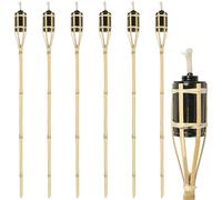 Harbour Housewares Bamboo Garden Fire Torches - 113cm - Natural - 6 Pack | Outdoor Tiki Torch Lights with Paraffin Lamp Oil Burners, Bamboo Stakes & Flame Lanterns for Garden, Patios, Parties & Events
