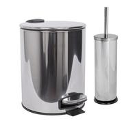 Harbour Housewares 5L Bathroom Bin & Brush Set - Chrome - 2pc Round Stainless Steel Pedal Bin & Toilet Brush Set Slim Small Trashcan for Kitchen Waste, Bathroom Rubbish