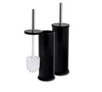 Harbour Housewares Black Toilet Brush and Holders Pack of 2 - Stainless Bathroom Accessories with Non Slip Bases - Rust Resistant Cleaning Brush Sets for Compact, Modern and Hygienic Home Spaces