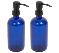 Harbour Housewares Blue Glass Soap Dispensers Pack of 2-500ml Refillable Bottles with Black Pumps - Bathroom and Kitchen Accessories for Hand Wash, Lotion or Washing Up Liquid