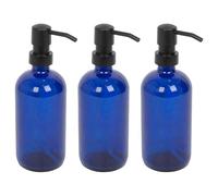 Harbour Housewares Blue Glass Soap Dispensers Pack of 3-500ml Refillable Bottles with Black Pumps - Bathroom and Kitchen Accessories for Hand Wash, Lotion or Washing Up Liquid
