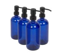 Harbour Housewares Blue Glass Soap Dispensers Pack of 4-500ml Refillable Bottles with Black Pumps - Bathroom and Kitchen Accessories for Hand Wash, Lotion or Washing Up Liquid