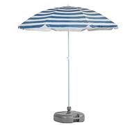 Harbour Housewares Blue Striped Beach Parasol with Base - 1.74 x 1.93m - UPF 50+ Portable Garden Umbrella with Grey Base Lightweight UV Sun Protection Umbrella for Picnics, Garden and Beach Days