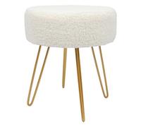 Harbour Housewares Boucle Footstool - Round Modern Dressing Table Footstool Vanity Seat Chairs - 40 X 35Cm - Gold Legs