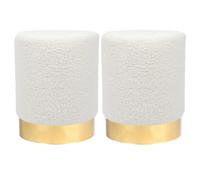 Harbour Housewares Boucle Round Foot Stools - Yellow with Gold Base - Pack of 2 - Small Modern Dressing Table Pouffe Footstool Vanity Seats Vanity Chairs Footstools for Living Room, Bedroom