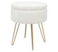 Harbour Housewares Boucle Storage Footstool - Round Modern Dressing Table Footstool Vanity Seat Chairs - 46 X 37Cm Gold Legs