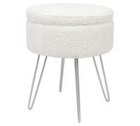 Harbour Housewares Boucle Storage Footstool - Round Modern Dressing Table Footstool Vanity Seat Chairs - 46 X 37Cm Silver Legs