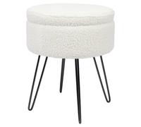 Harbour Housewares Boucle Storage Footstool - Round Modern Dressing Table Footstool Vanity Seat Chairs - 46 X 37Cm Black Legs