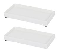 Harbour Housewares Ceramic Soap Dispenser Trays Pack of 2 White - 17cm Gloss Finish Sink Organisers for Bathroom or Kitchen - Countertop Holders for Bottles, Dispensers or Accessories