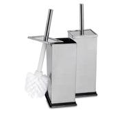 Harbour Housewares Chrome Square Toilet Brushes and Holders - Set of 2 Stainless Bathroom Accessories with Enclosed Design - Rust-Resistant, Compact and Hygienic Cleaning Solution for Modern Homes