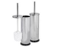 Harbour Housewares Chrome Toilet Brush and Holders Pack of 2 - Stainless Bathroom Accessories with Non Slip Bases - Rust Resistant Cleaning Brush Sets for Compact, Modern and Hygienic Home Spaces