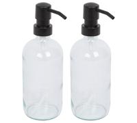Harbour Housewares Clear Glass Soap Dispensers Pack of 2-500ml Refillable Bottles with Black Pumps - Bathroom and Kitchen Accessories for Hand Wash, Lotion or Washing Up Liquid