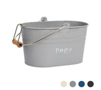 Harbour Housewares Clothes Peg Bucket - Grey - Vintage Metal Home Kitchen Canister Tin Box Utility Laundry Storage