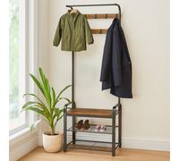 Harbour Housewares Coat Rack with Shoe Storage Bench - Curved Steel Frame Hall Coat Stand in Brown Harbour Housewares Brown