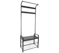 Harbour Housewares Coat Rack with Shoe Storage Bench - Wooden, Steel Frame - Curved - Black/Black - 4 in 1 Hall Tree Coat Stand with 9 Hooks with 3-Tier Shoe Rack Shelves Organiser for Hallway