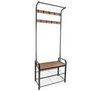 Harbour Housewares Coat Rack with Shoe Storage Bench - Wooden, Steel Frame - Curved - Black/Brown - 4 in 1 Hall Tree Coat Stand with 9 Hooks with 3-Tier Shoe Rack Shelves Organiser for Hallway