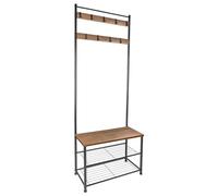 Harbour Housewares Coat Rack with Shoe Storage Bench - Wooden, Steel Frame - Square - Black/Brown - 4 in 1 Hall Tree Coat Stand with 9 Hooks with 3-Tier Shoe Rack Shelves Organiser for Hallway