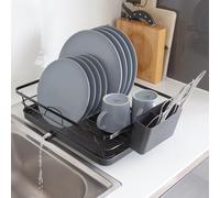Harbour Housewares Compact Metal Dish Drainer Rack with Drip Tray & Cutlery Holder Space Saving Kitchen Drying Rack for Countertop & Sink