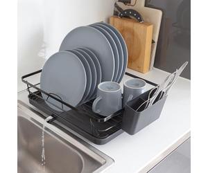 Harbour Housewares Compact Metal Dish Drainer Rack with Drip Tray & Cutlery Holder Space Saving Kitchen Drying Rack for Countertop & Sink