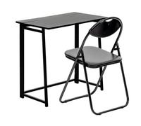 Harbour Housewares Deluxe Folding Wooden Desk & Chair Set - Black/black - Durable Compact Computer Office Study Desk & Chair Set