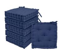 Harbour Housewares Square Seat Pads Pack of 6-40 x 40cm Extra Thick Cushions with Ties, Indoor Outdoor Chair Seat Pads for Dining Chairs, Garden, Patio & Bistro Seating - Navy