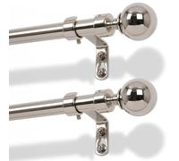 Harbour Housewares Extendable Metal Ball Curtain Pole Kit - 77 to 250cm - Brushed Nickel - 2 Pack - Telescopic, Eyelet & Ring Compatible, Brackets Included, Stylish Window Dressing