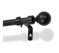 Harbour Housewares Extendable Metal Ball Curtain Pole Kit - 77 to 250cm - Matt Black - Telescopic, Eyelet & Ring Compatible, Brackets Included, Stylish Window Dressing