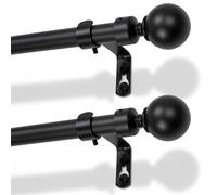 Harbour Housewares Extendable Metal Ball Curtain Pole Kit - 83 to 120cm - Matt Black - 2 Pack - Telescopic, Eyelet & Ring Compatible, Brackets Included, Stylish Window Dressing
