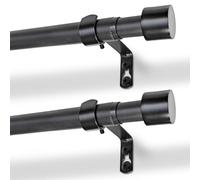 Harbour Housewares Extendable Metal Curtain Poles with Brackets - 77 to 150cm - Matt Black - 2x Long Telescopic Adjustable Bay Window Bedroom Door Rod Rail for Eyelet & Rings Curtains