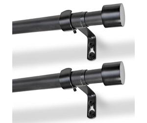 Harbour Housewares Extendable Metal Curtain Poles with Brackets - 77 to 150cm - Matt Black - 2x Modular Long Telescopic Adjustable Bay Window Bedroom Door Rod Rail for Eyelet & Rings Curtains