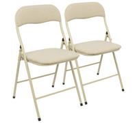 Harbour Housewares Fabric Padded Metal Folding Chairs - Beige - Pack Of 2