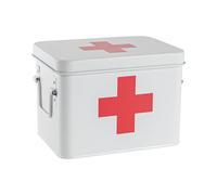 Harbour Housewares First Aid Box - 23cm - Vintage Metal Storage Box Tin Utility Organisation in White Harbour Housewares White