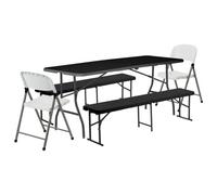 Harbour Housewares Folding Camping Picnic Table, Bench & Chair Set - 180Cm (6Ft) - Black