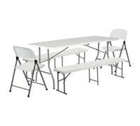 Harbour Housewares Folding Camping Picnic Table, Bench & Chair Set - 180Cm (6Ft) - White
