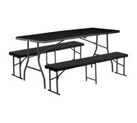 Harbour Housewares Folding Camping Picnic Table & Bench Set - 180Cm (6Ft) - Black