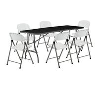 Harbour Housewares Folding Camping Picnic Table & Chair Set - 180Cm (6Ft) - Black