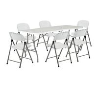 Harbour Housewares Folding Camping Picnic Table & Chair Set - 180Cm (6Ft) - White