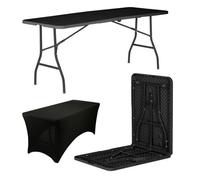Harbour Housewares Folding Camping Picnic Table With Fitted Tablecloth - 180Cm (6Ft) - Black/black - Portable Plastic Outdoor Party Display
