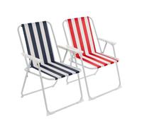 Harbour Housewares Folding Metal Beach Chairs - Blue/red Stripe - Pack Of 2