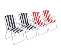 Harbour Housewares Folding Metal Beach Chairs - Blue/red Stripe - Pack Of 4