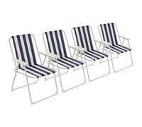 Harbour Housewares Folding Metal Beach Chairs - Blue Stripe - Pack Of 4