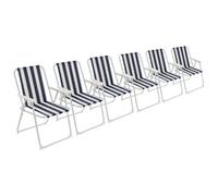 Harbour Housewares Folding Metal Beach Chairs - Blue Stripe - Pack Of 6