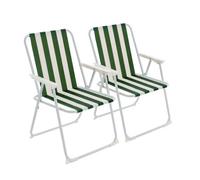 Harbour Housewares Folding Metal Beach Chairs - Green Stripe - Pack Of 2