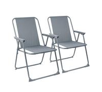 Harbour Housewares Folding Metal Beach Chairs - Grey - Pack Of 2 - Portable Outdoor Garden Camping Festival Seats