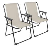 Harbour Housewares Folding Metal Beach Chairs - Matt Black/beige - Pack Of 2