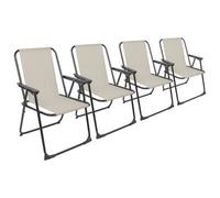 Harbour Housewares Folding Metal Beach Chairs - Matt Black/beige - Pack Of 4