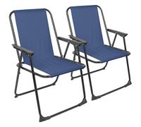 Harbour Housewares Folding Metal Beach Chairs - Matt Black/navy - Pack Of 2